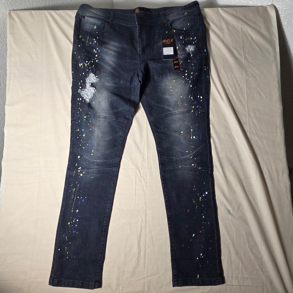 Ministry of Fashion MOF 1886 Paint Splatter Moto Skinny Jeans NWT Men's 38x34